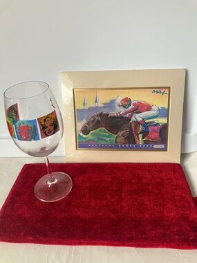 Peter Max Kentucky Derby 2000 Small Framed Print & Andy Warhol Wine Glass Lot